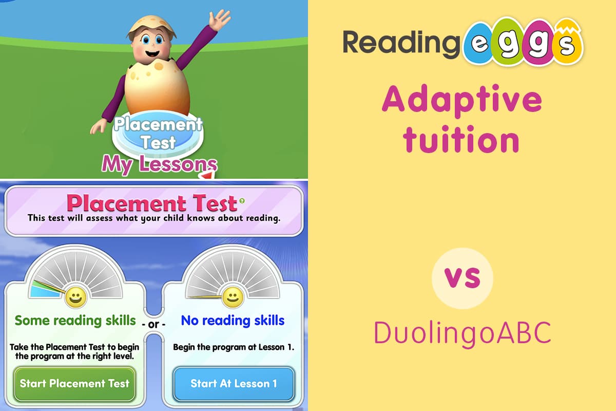 Reading Eggs vs DuolingoABC  – Reading Eggs provides more personalised and adaptive tuition than DuolingoABC