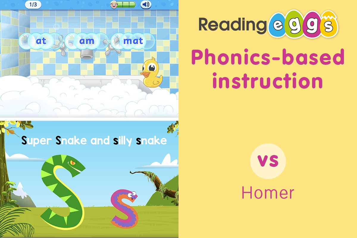 Reading Eggs vs Homer  – the Reading Eggs and Fast Phonics programs have a stronger focus on phonics instruction than Homer