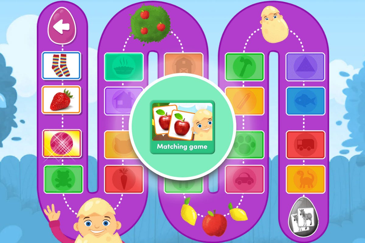 The toddler matching games in Reading Eggs Junior are presented like a board game.