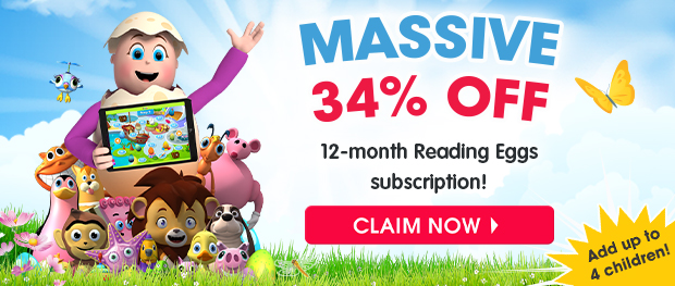 Massive 34% OFF. 12-month Reading Eggs subscription! Claim now.