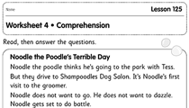 Year 1 comprehension worksheets Reading Eggs Lesson 125